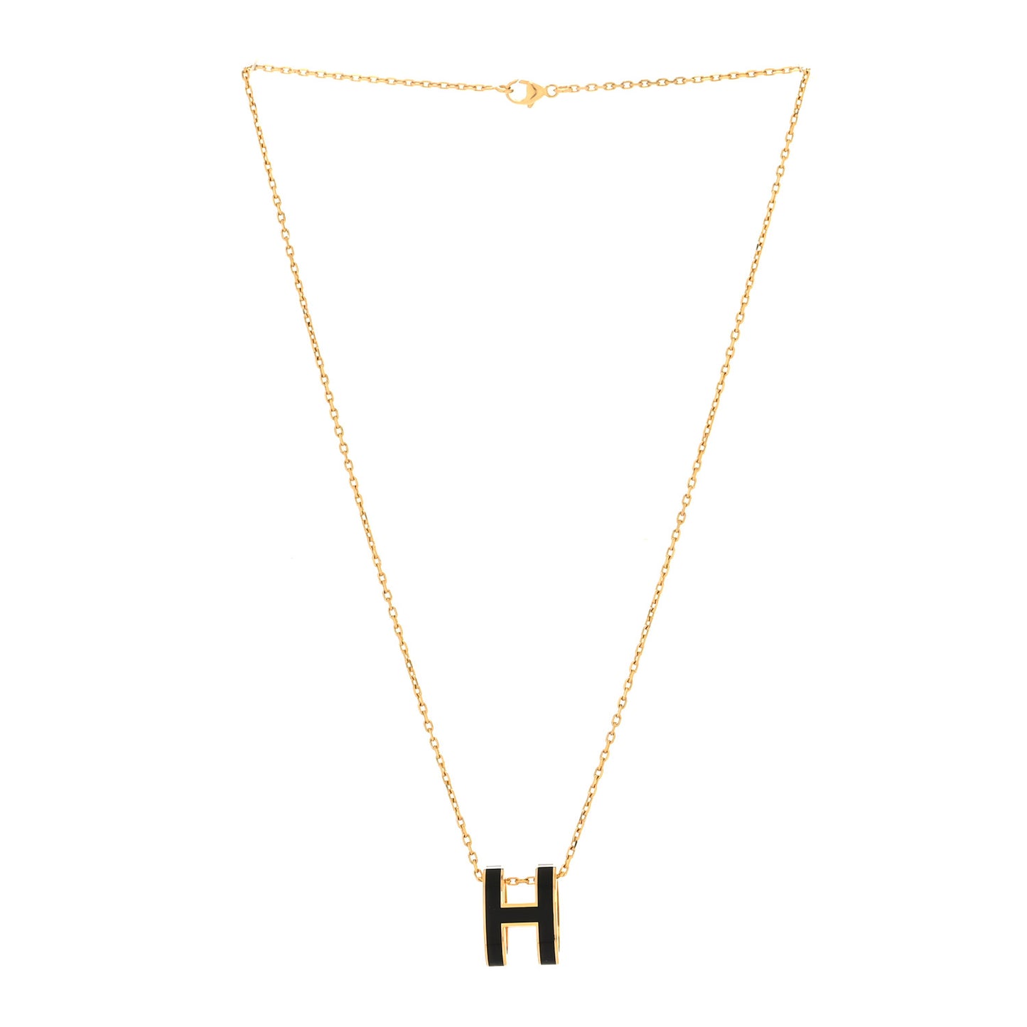 Lacquered Gold Pop H Pendant Necklace Black