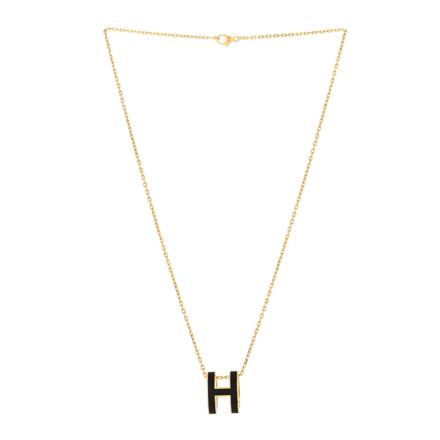 Hermes Lacquered Gold Pop H Pendant Necklace Black 3 of 6
