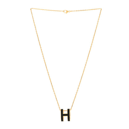 Hermes Lacquered Gold Pop H Pendant Necklace Black 3 of 6