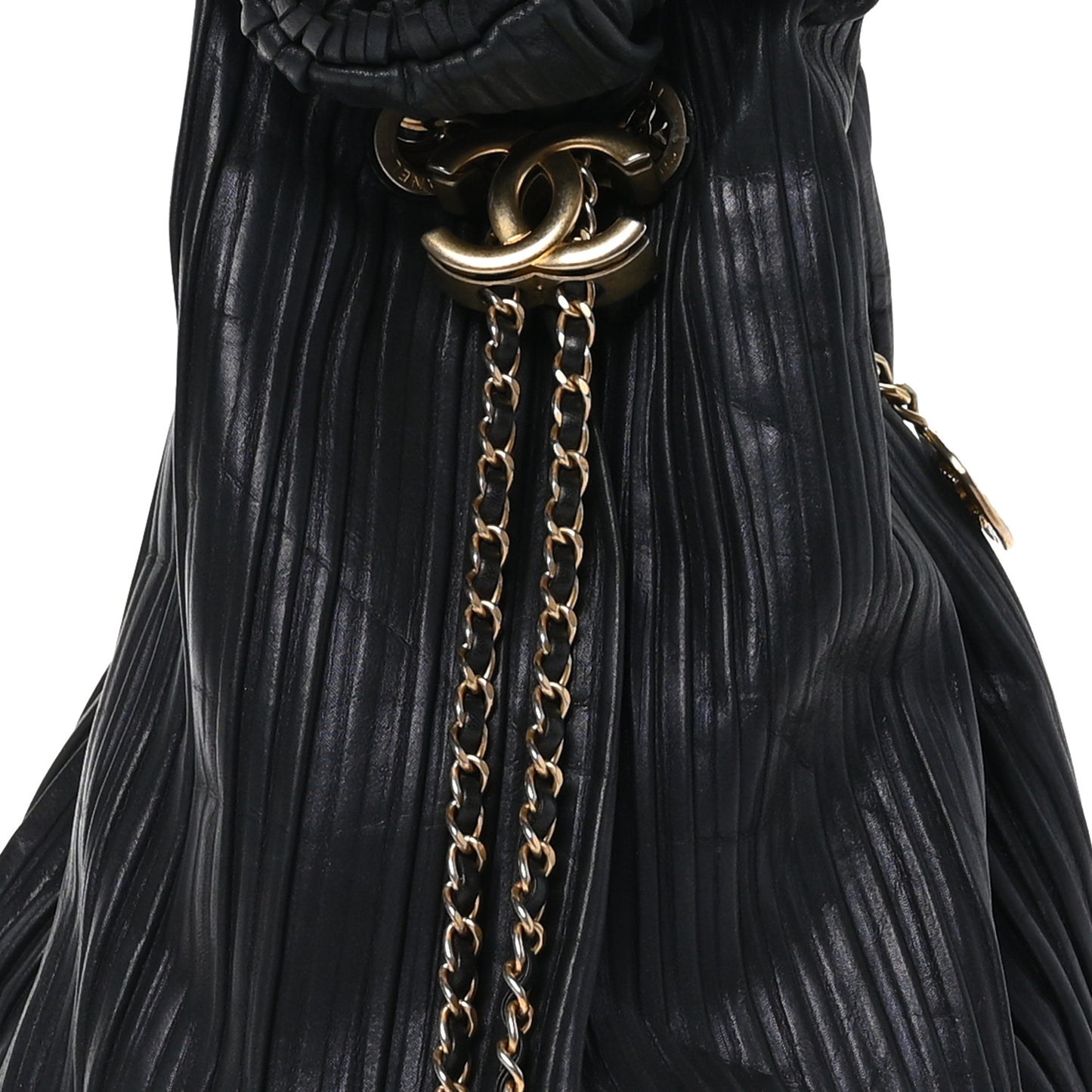 Iridescent Crumpled Calfskin Small Coco Pleats Backpack Black