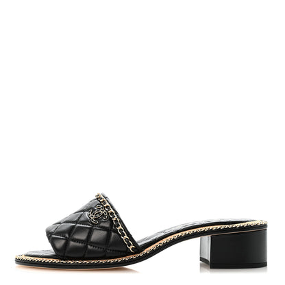 Chanel Lambskin Quilted Chain CC Mules 39 Black 1 of 9