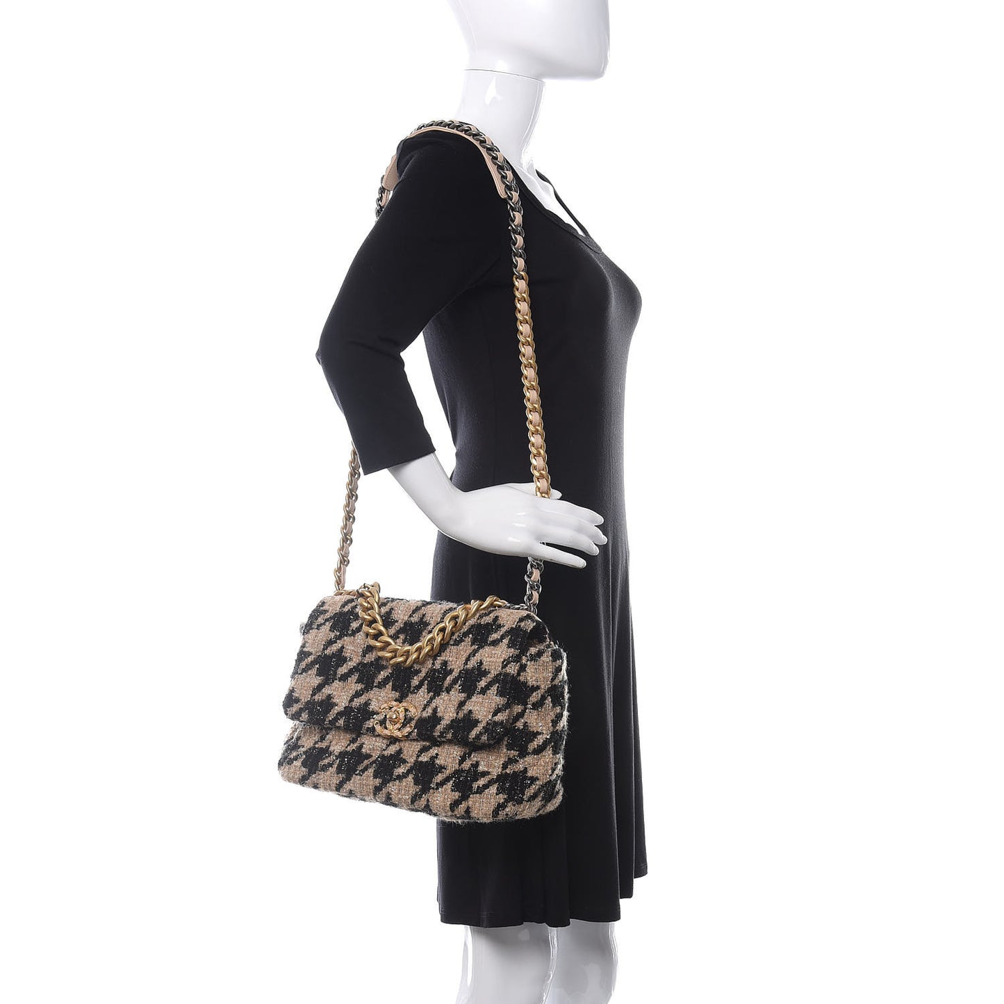 Tweed Large 19 Flap Beige Black
