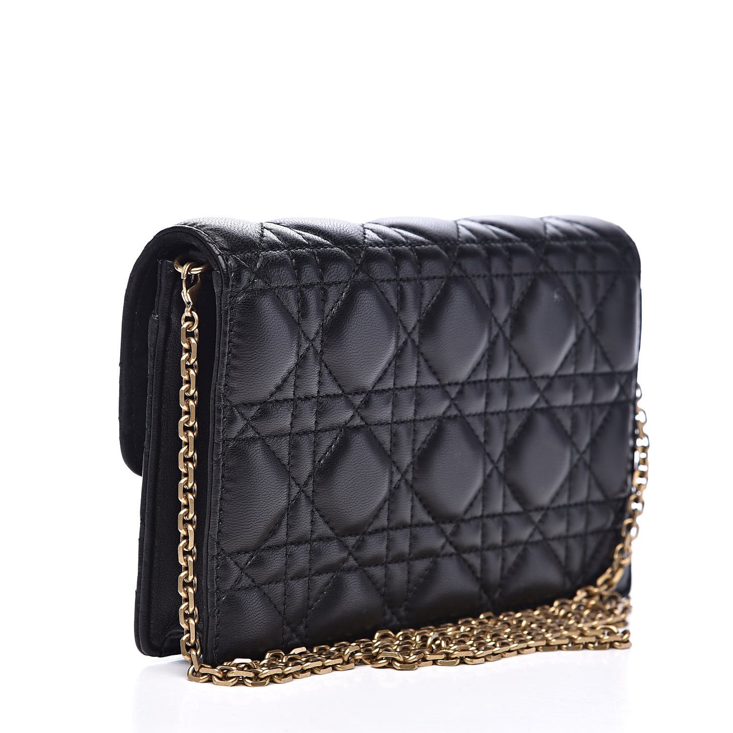 Lambskin Cannage Dioraddict Wallet on Chain Clutch Black