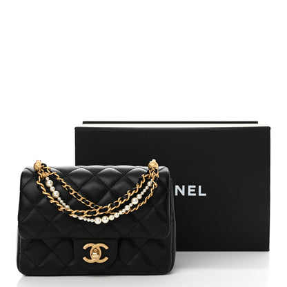 Chanel Shiny Lambskin Quilted Pearl Twist Mini Square Flap Black 13 of 13
