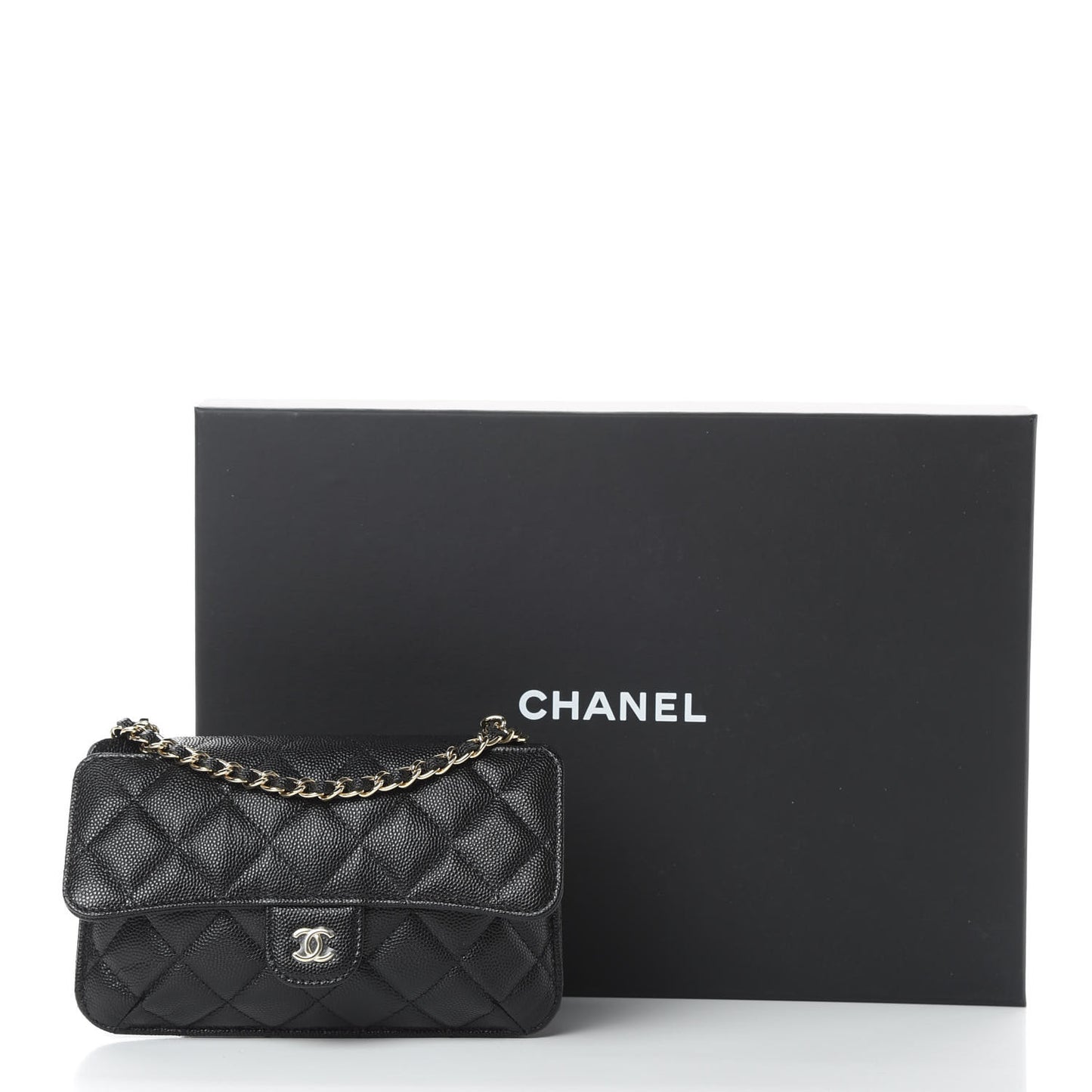 Caviar Fabric Quilted Foldable Tote With Chain Black Multicolor
