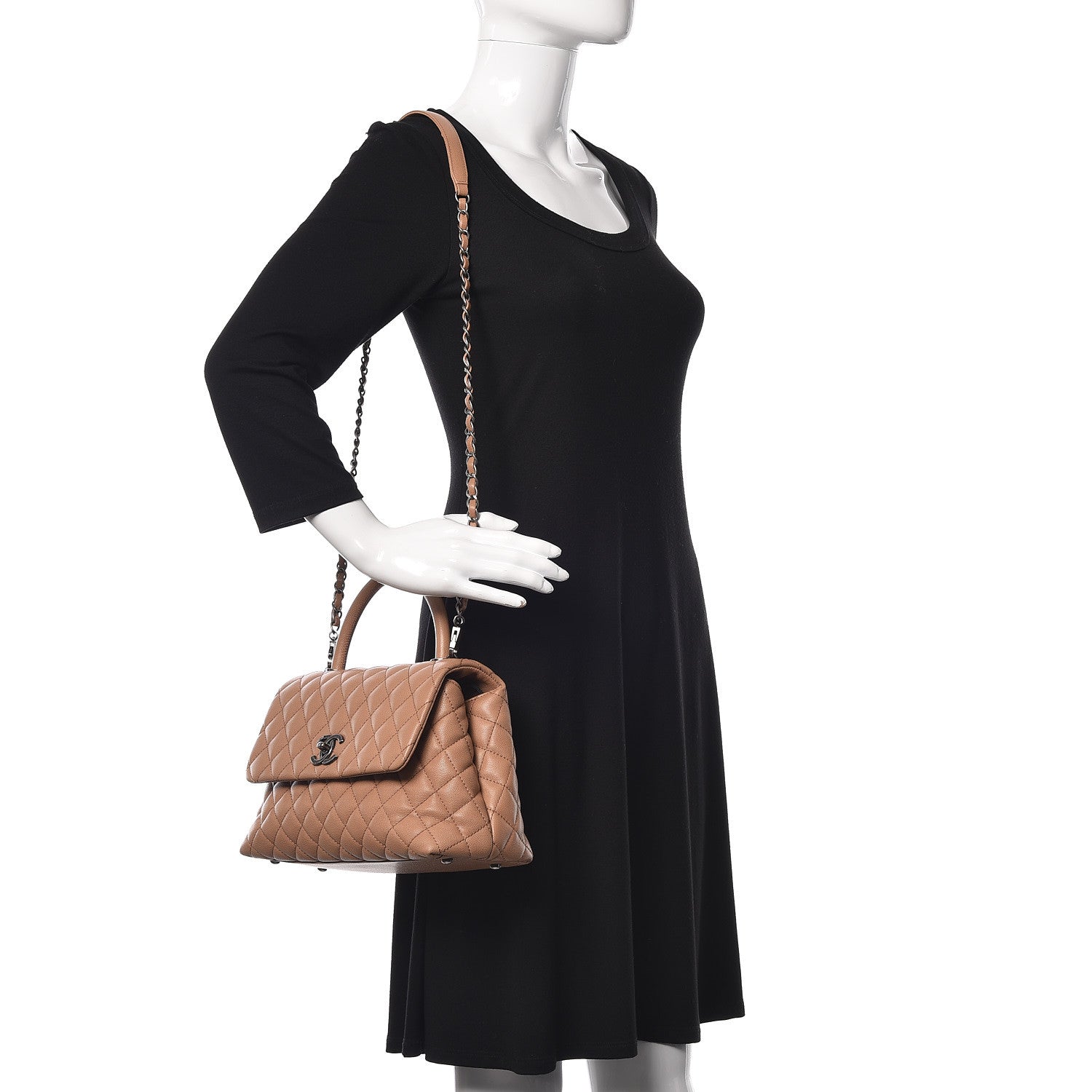 Chanel Caviar Quilted Small Coco Handle Flap Camel 2 of 10