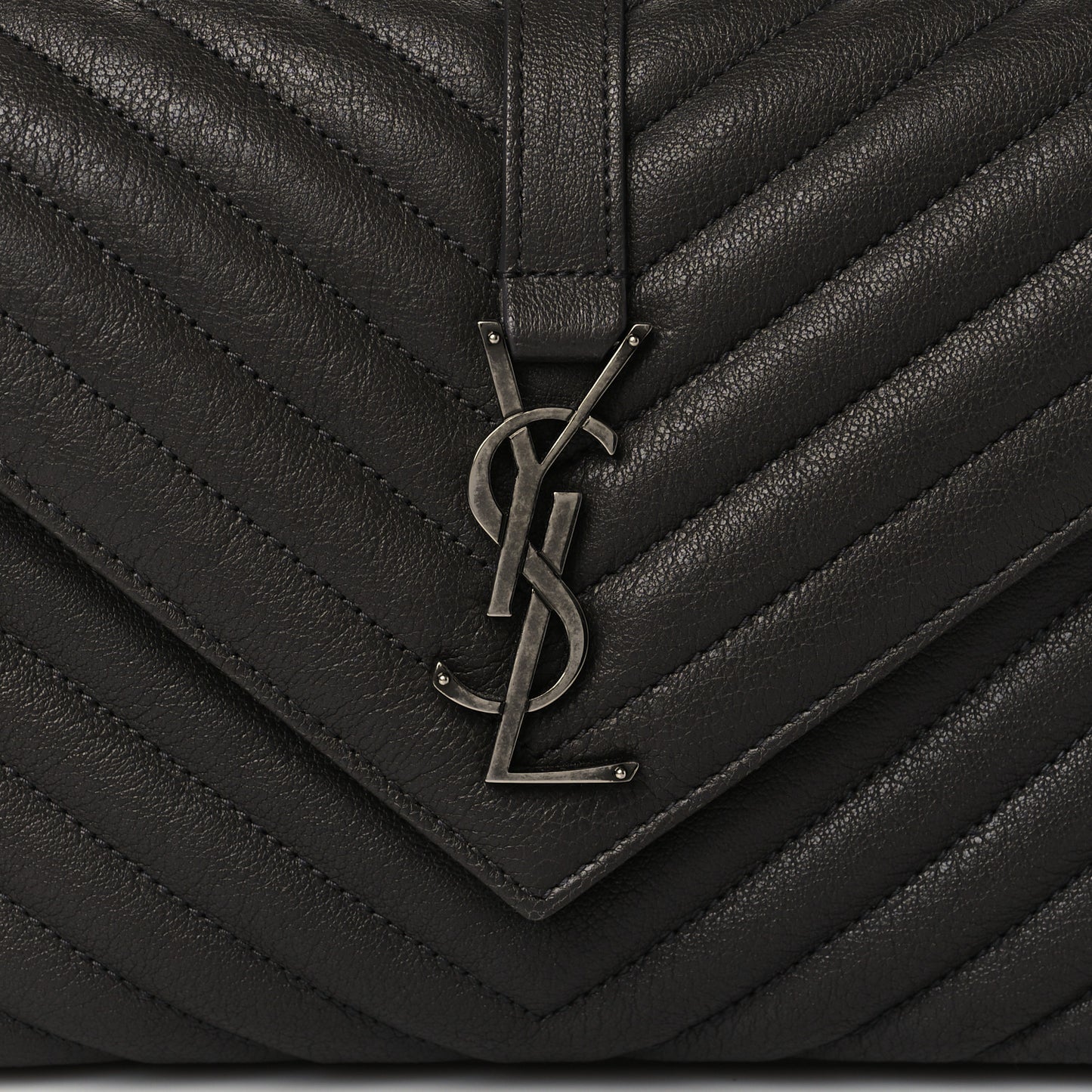 Sheepskin Matelasse Chevron Monogram Medium College Bag Asphalt