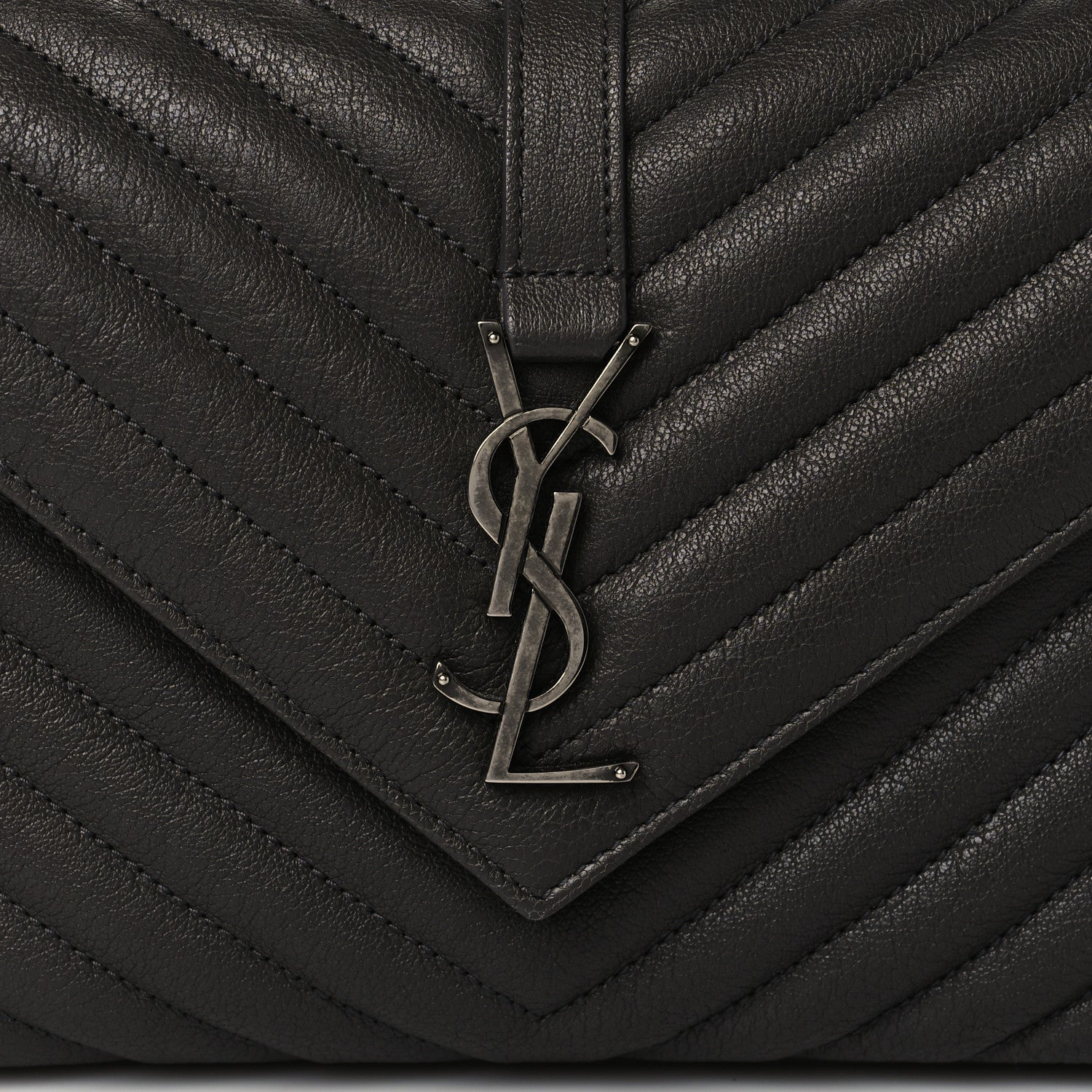 Saint Laurent Sheepskin Matelasse Chevron Monogram Medium College Bag Asphalt 7 of 9