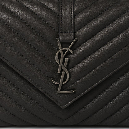Saint Laurent Sheepskin Matelasse Chevron Monogram Medium College Bag Asphalt 7 of 9