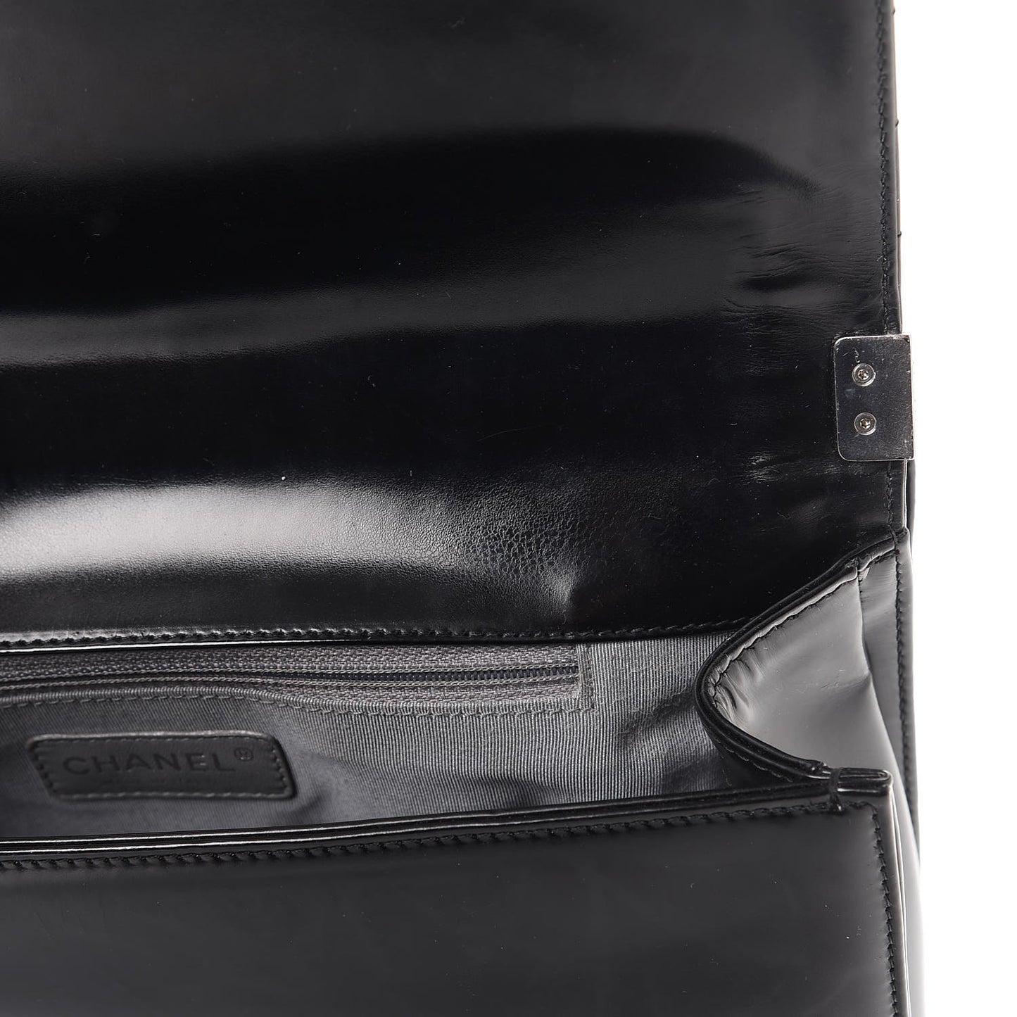 Glazed Calfskin Large Boy Flap Black