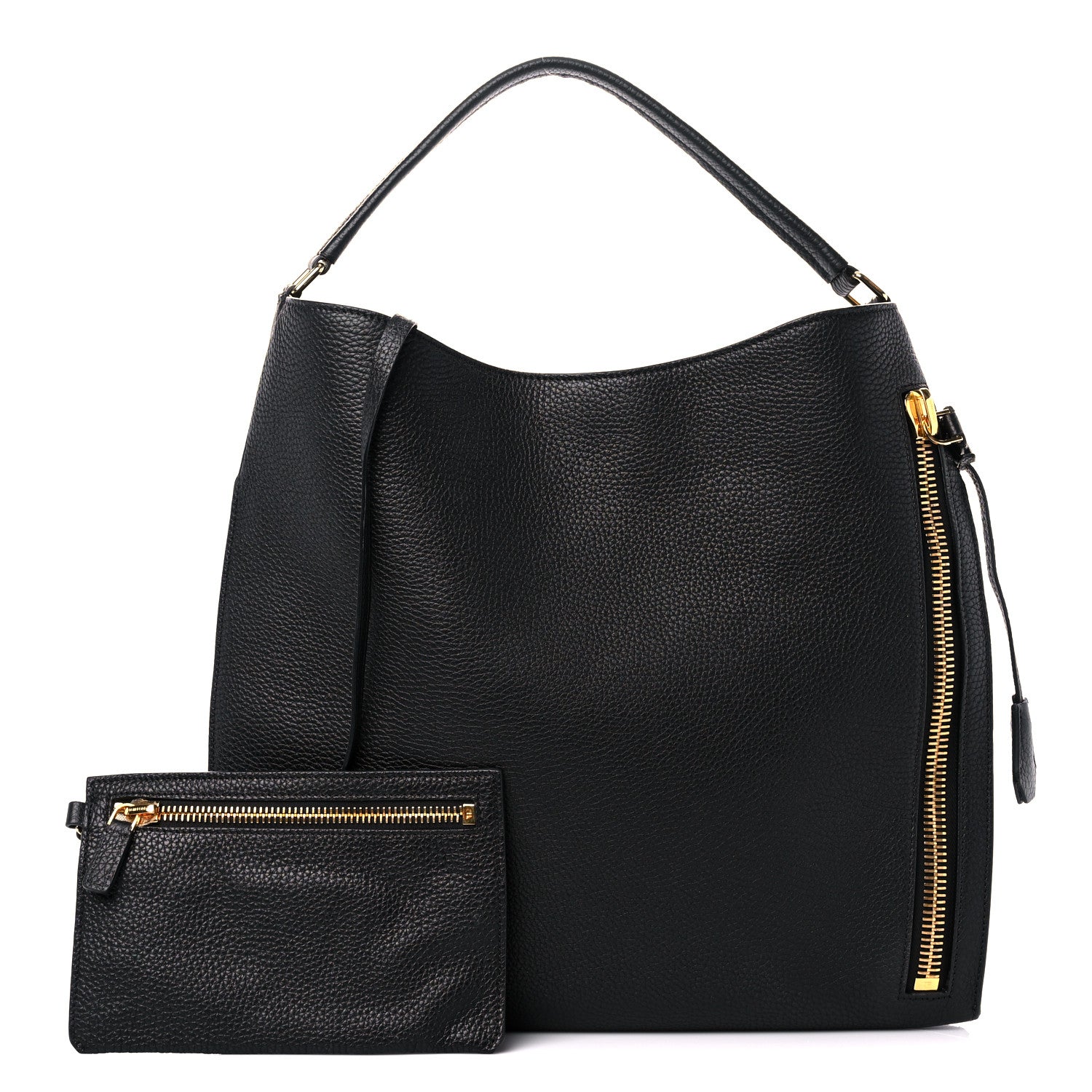 Tom Ford Pebbled Calfskin Large Alix Padlock Zip Hobo Bag Black 1 of 13