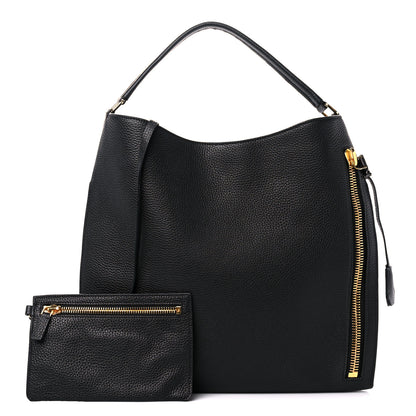 Tom Ford Pebbled Calfskin Large Alix Padlock Zip Hobo Bag Black 1 of 13