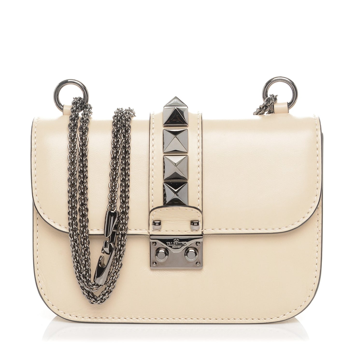 Craquele Calfskin Small Glam Lock Rockstud Flap Light Ivory