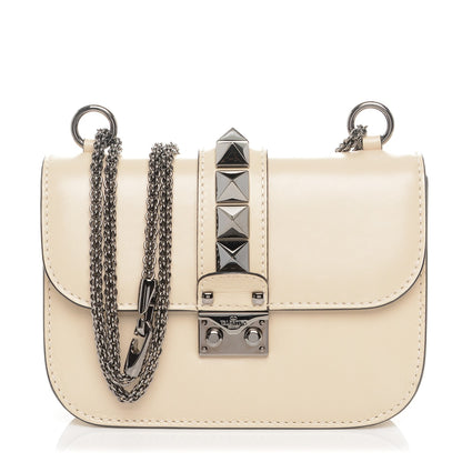 Valentino Garavani Craquele Calfskin Small Glam Lock Rockstud Flap Light Ivory 1 of 8