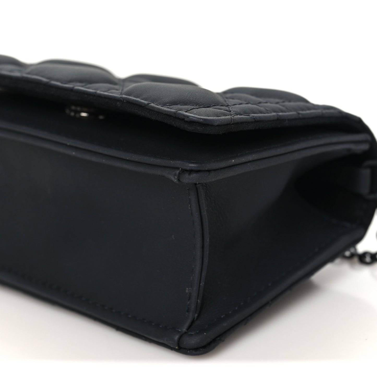 Ultra Matte Calfskin Cannage Mini Waist Pouch on Chain Black
