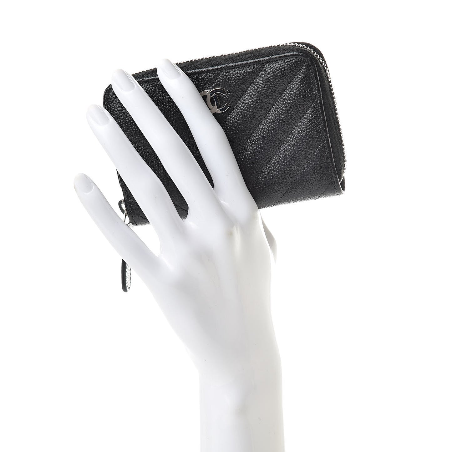 Caviar Chevron Quilted Zip Coin Purse Black