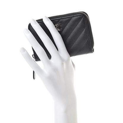 Chanel Caviar Chevron Quilted Zip Coin Purse Black 2 of 8