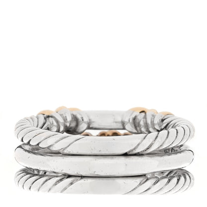 David Yurman Sterling Silver 18K Yellow Gold Diamond Petite Helena Wrap Three Row Ring 54 7 3 of 4