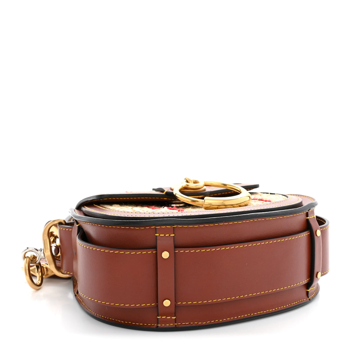 Chloe Calfskin Raffia Embroidered Small Tess Bag Sepia Brown 3 of 11