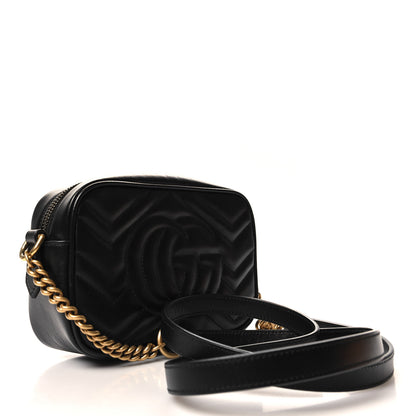 Gucci Calfskin Matelasse Mini GG Marmont Chain Shoulder Bag Black 3 of 11