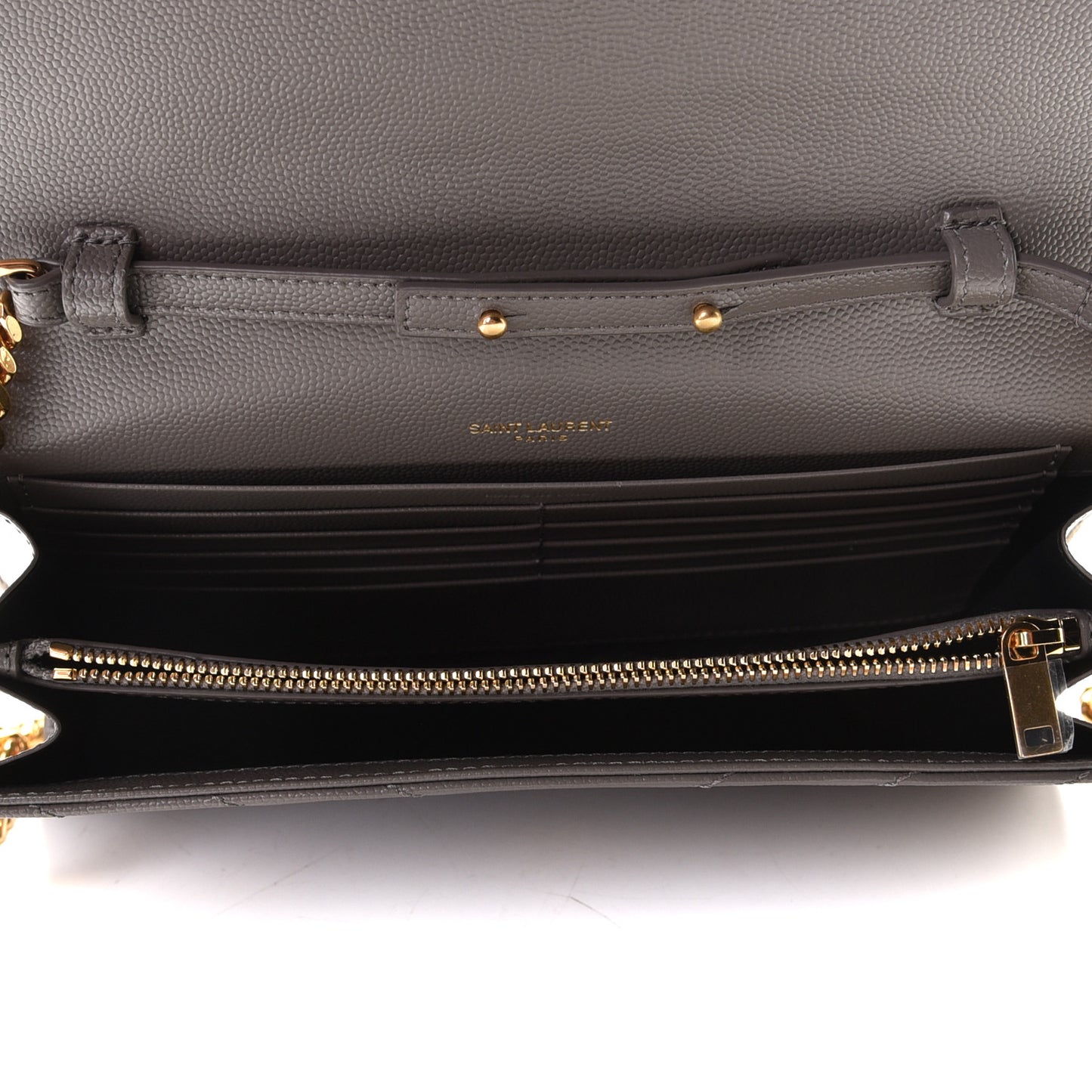 Grain De Poudre Matelasse Chevron Monogram Chain Wallet Fog