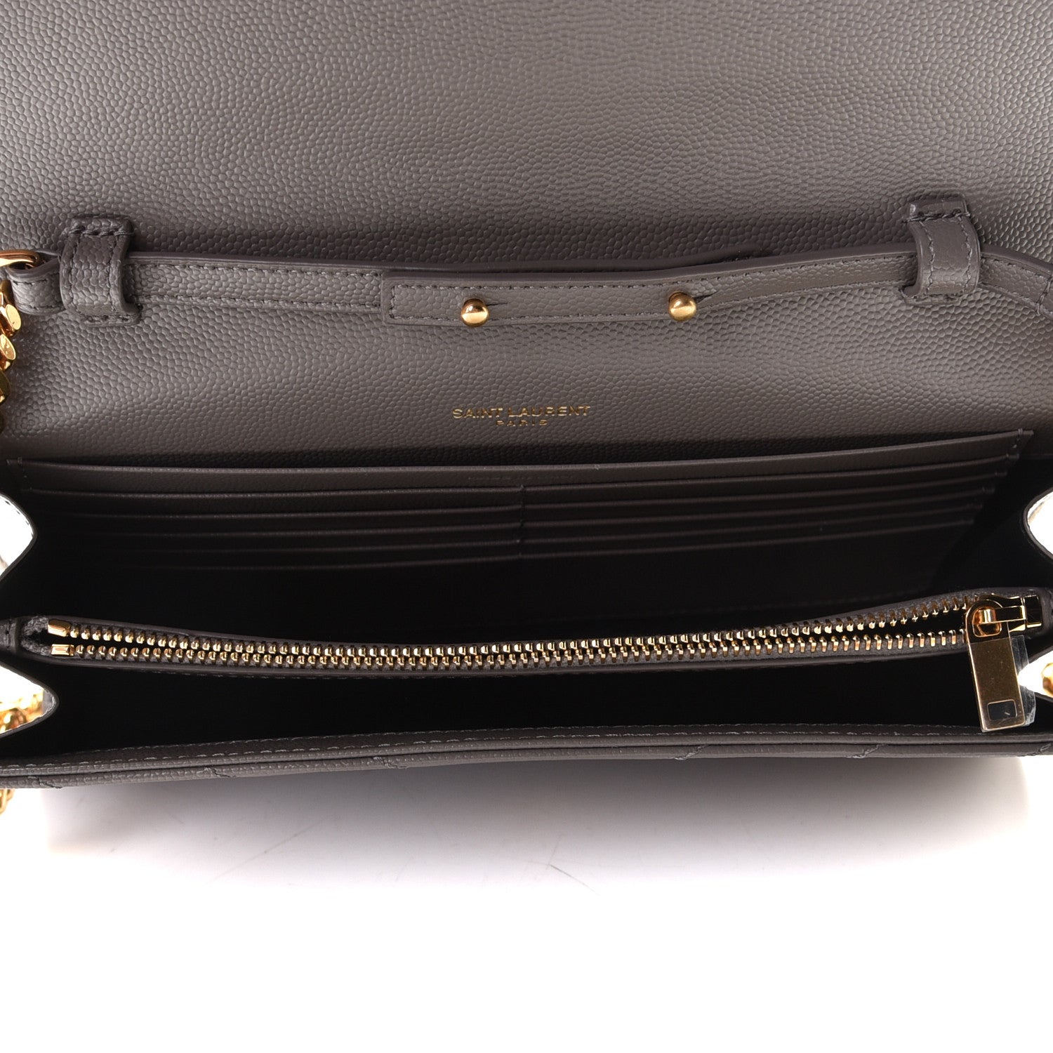 Saint Laurent Grain De Poudre Matelasse Chevron Monogram Chain Wallet Fog 4 of 6