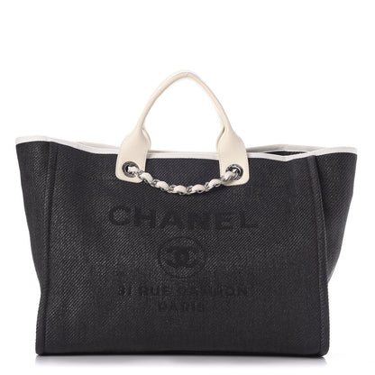 Chanel Woven Straw Raffia Large Deauville Tote Black White 1 of 7
