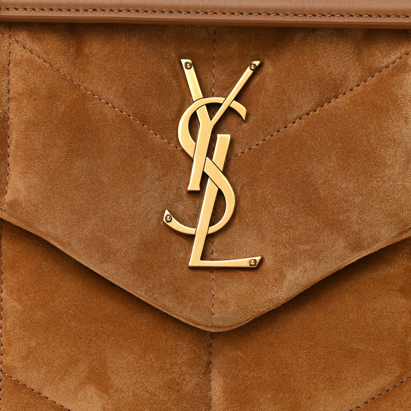 Suede Calfskin Quilted Small Loulou Puffer Monogram Chain Satchel Cinnamon