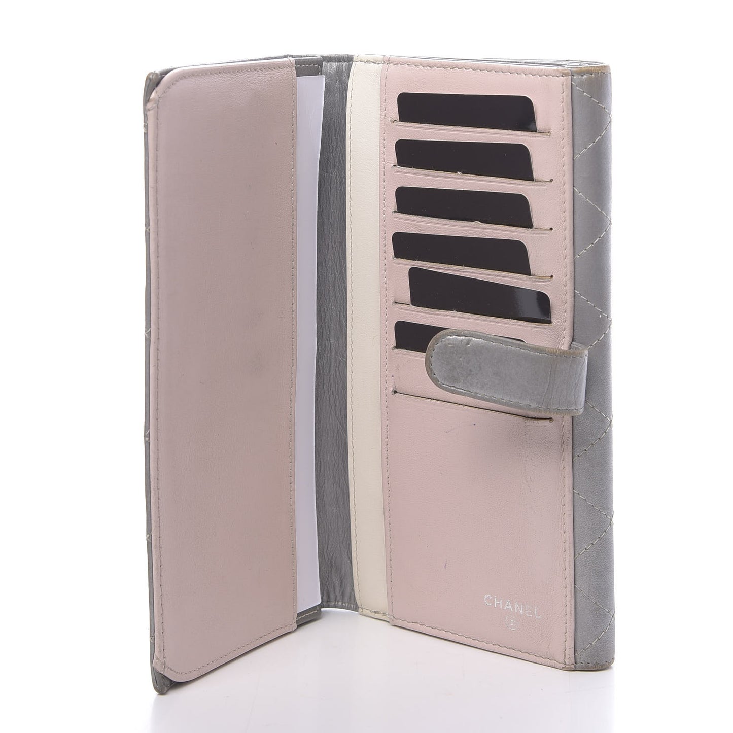 Aged Metallic Calfskin Large Palette Flap Wallet Silver