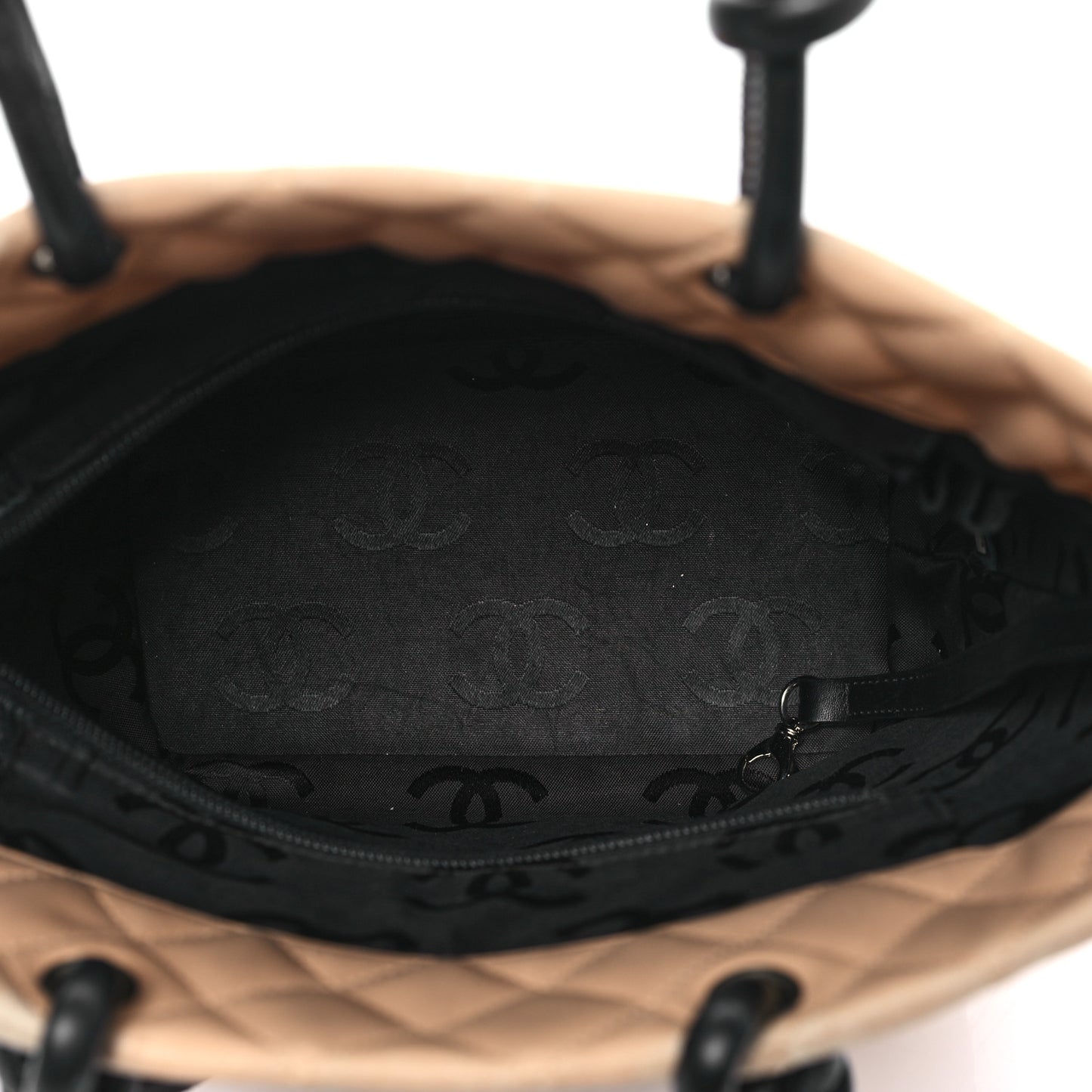 Calfskin Quilted Medium Cambon Tote Beige Black