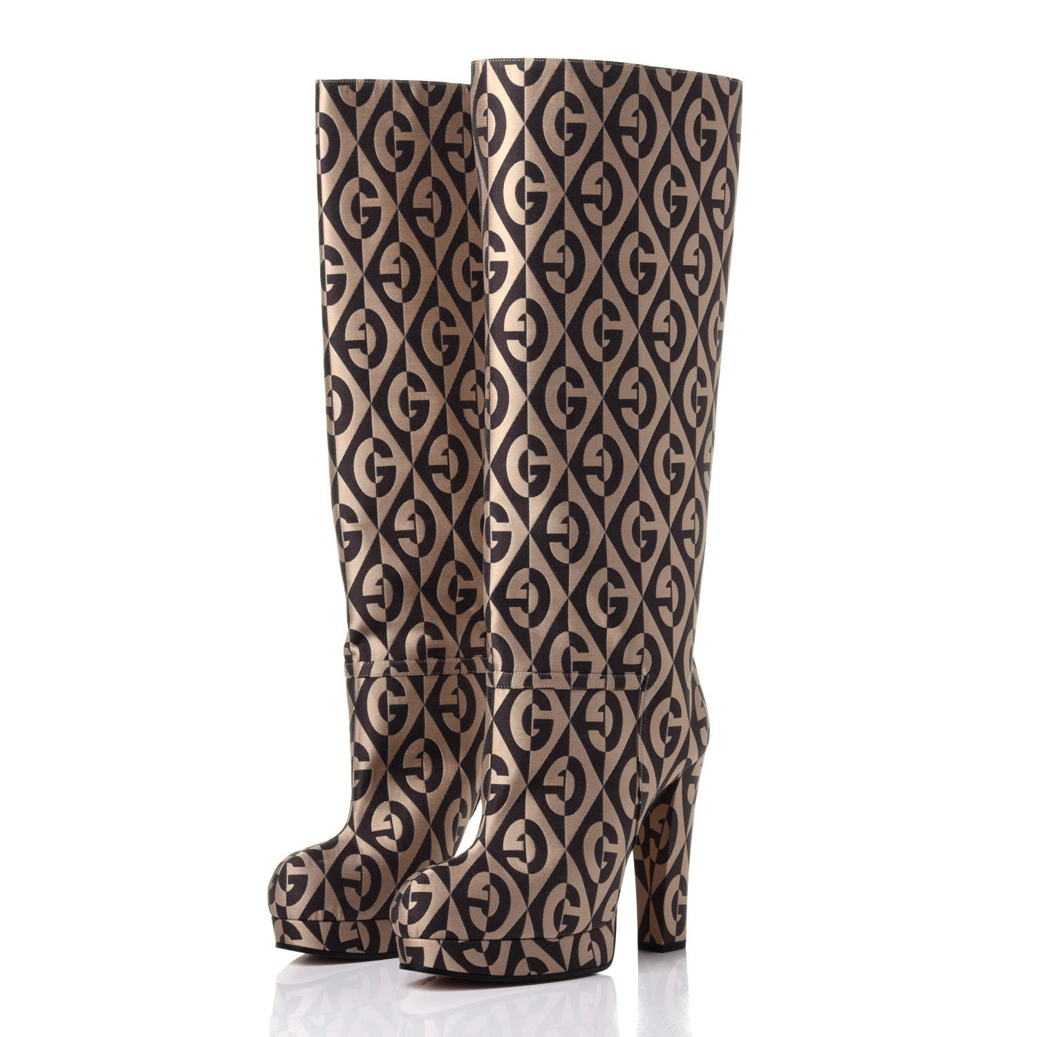 Gucci Fabric G Rhombus Print Platform Boots 39.5 Beige Cocoa 3 of 11