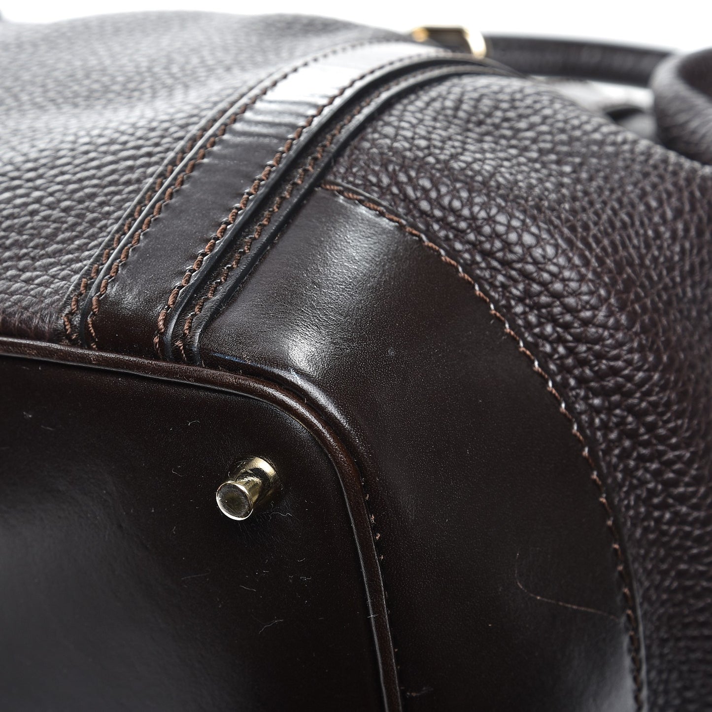 Grainy Calfskin Cinched Tote Dark Brown