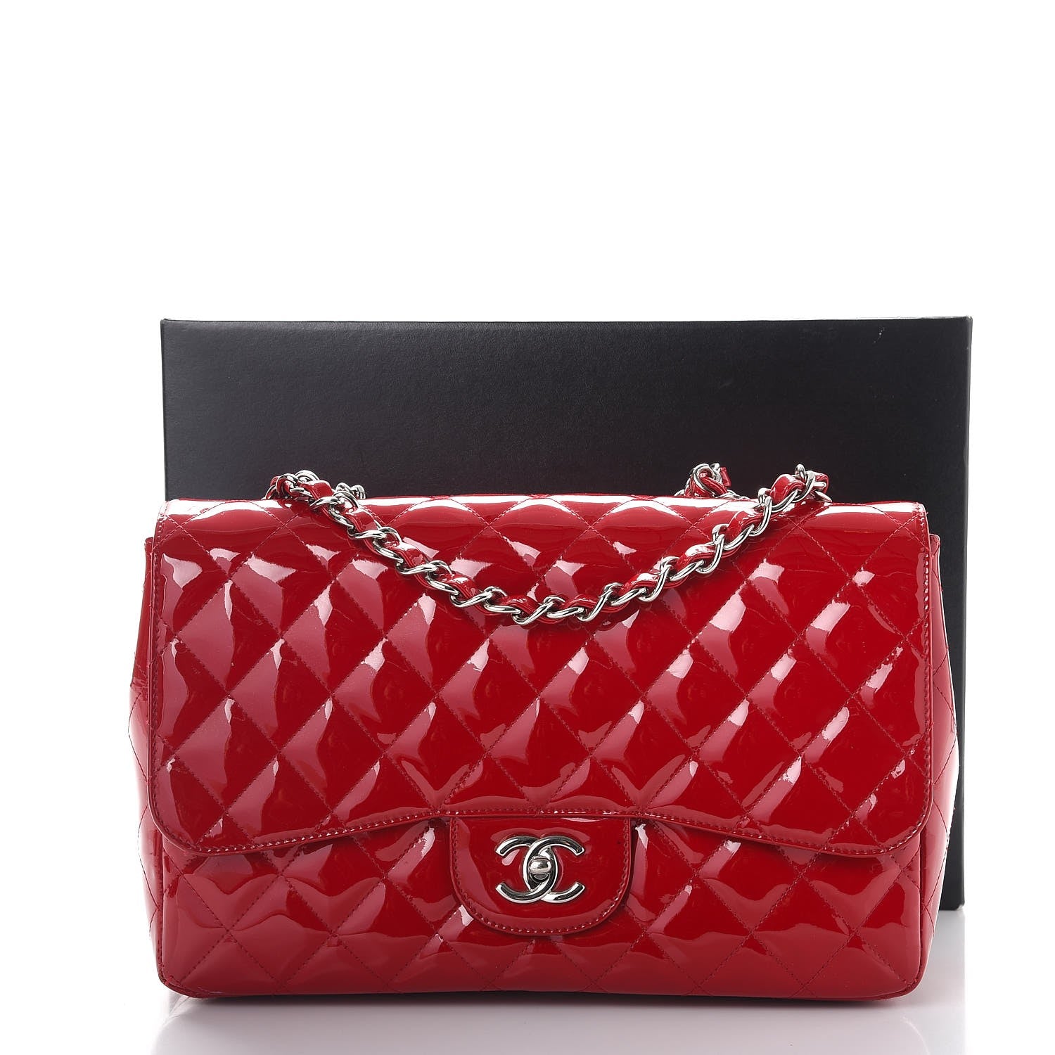 Chanel Patent Quilted Jumbo Single Flap Red 11 of 11