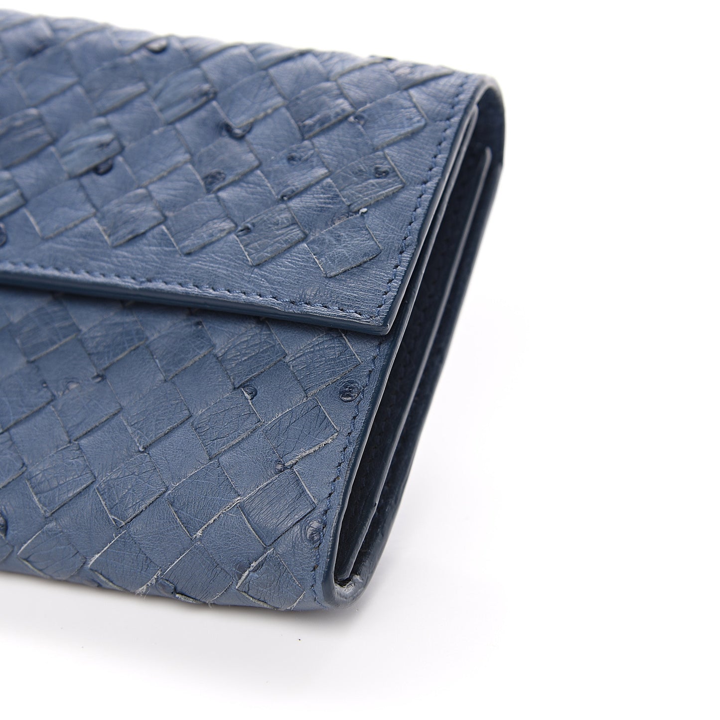 Ostrich Intrecciato Flap Wallet Profondo Blue