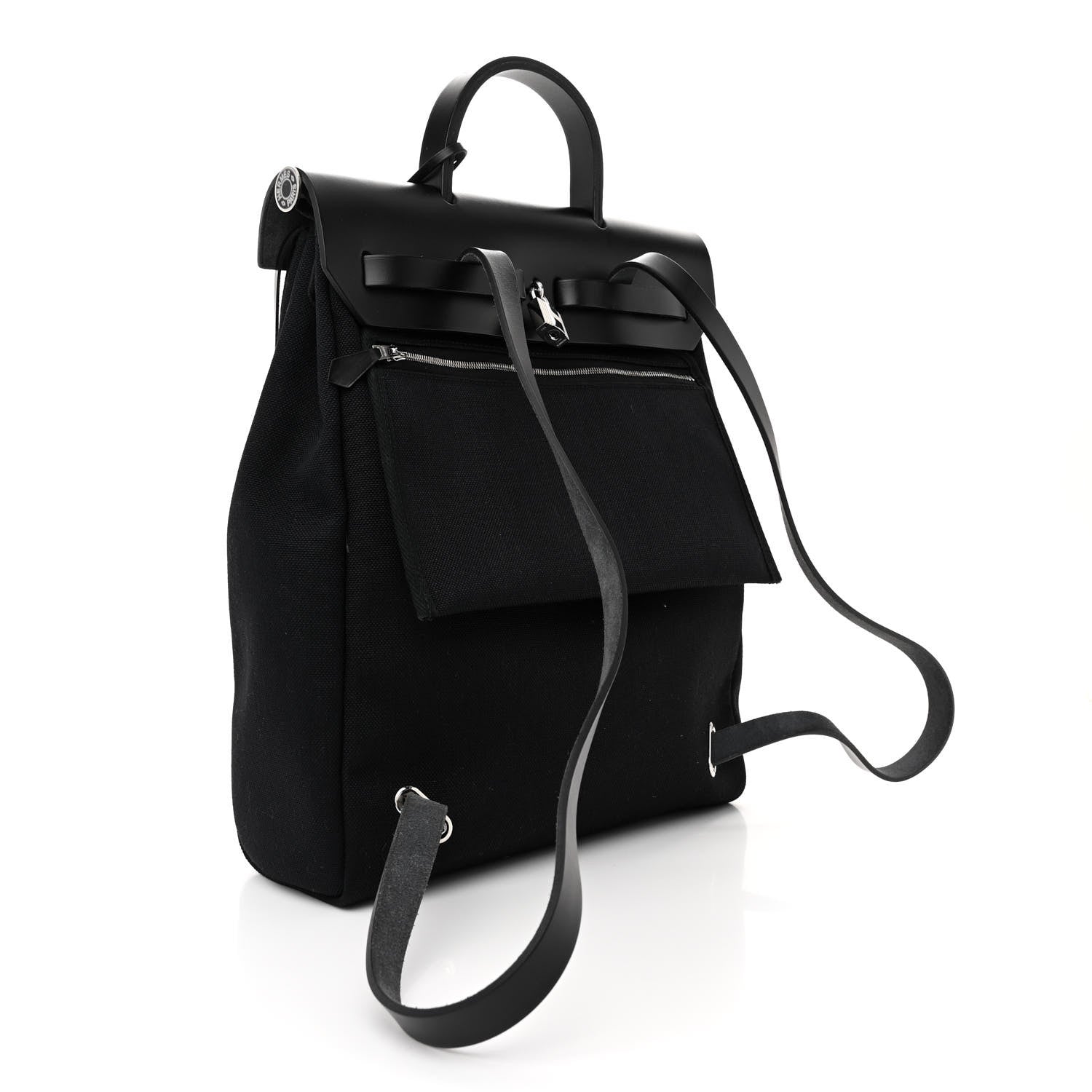 Hermes Military Toile Vache Hunter Herbag a Dos Zip Retourne Backpack Black 4 of 11