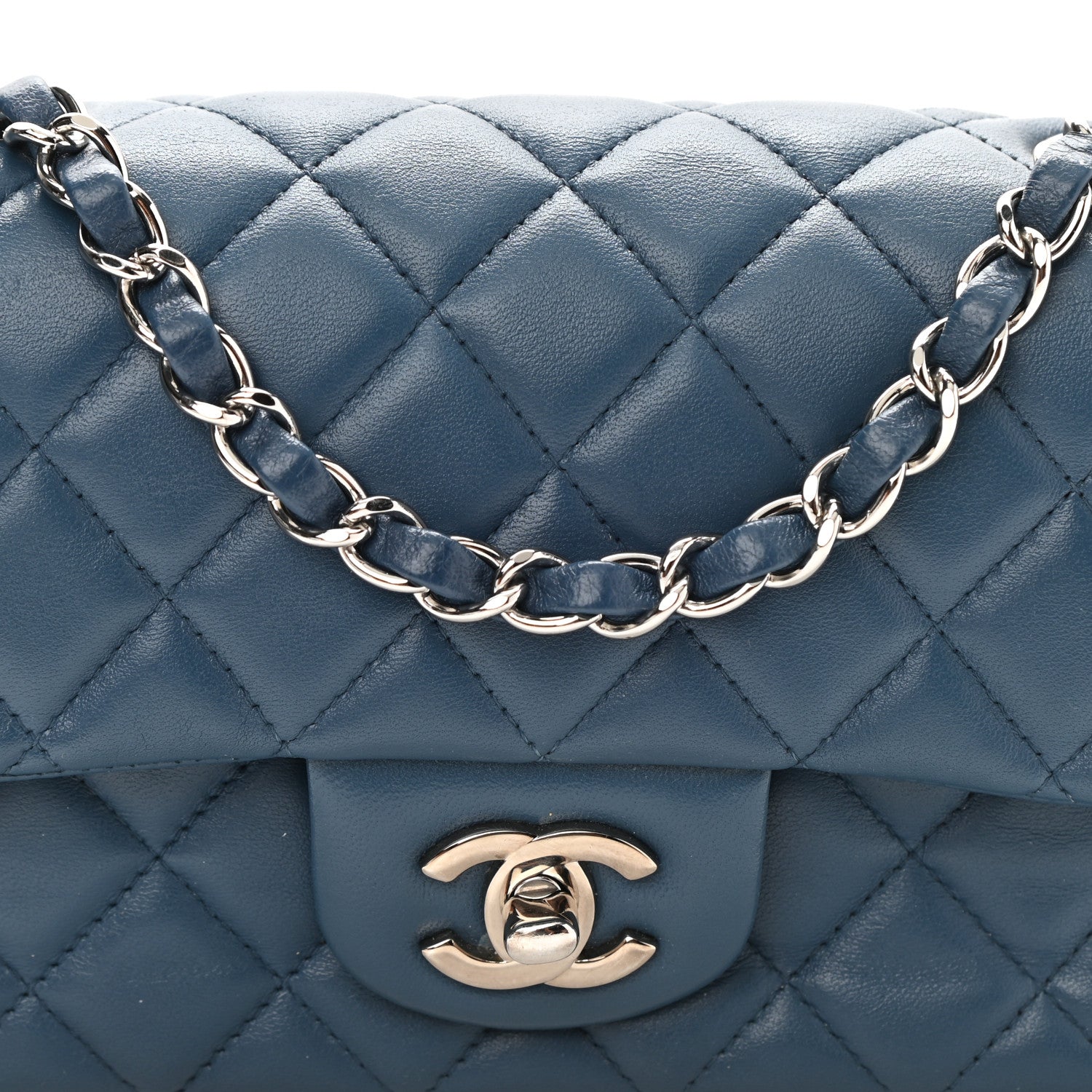 Chanel Lambskin Quilted Mini Rectangular Flap Blue 7 of 10