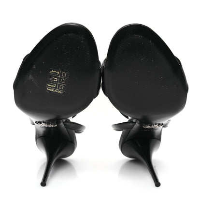 Prada Spazzolato Metal Triangle Logo Ankle Strap 100mm Sandals 37 Black 5 of 8