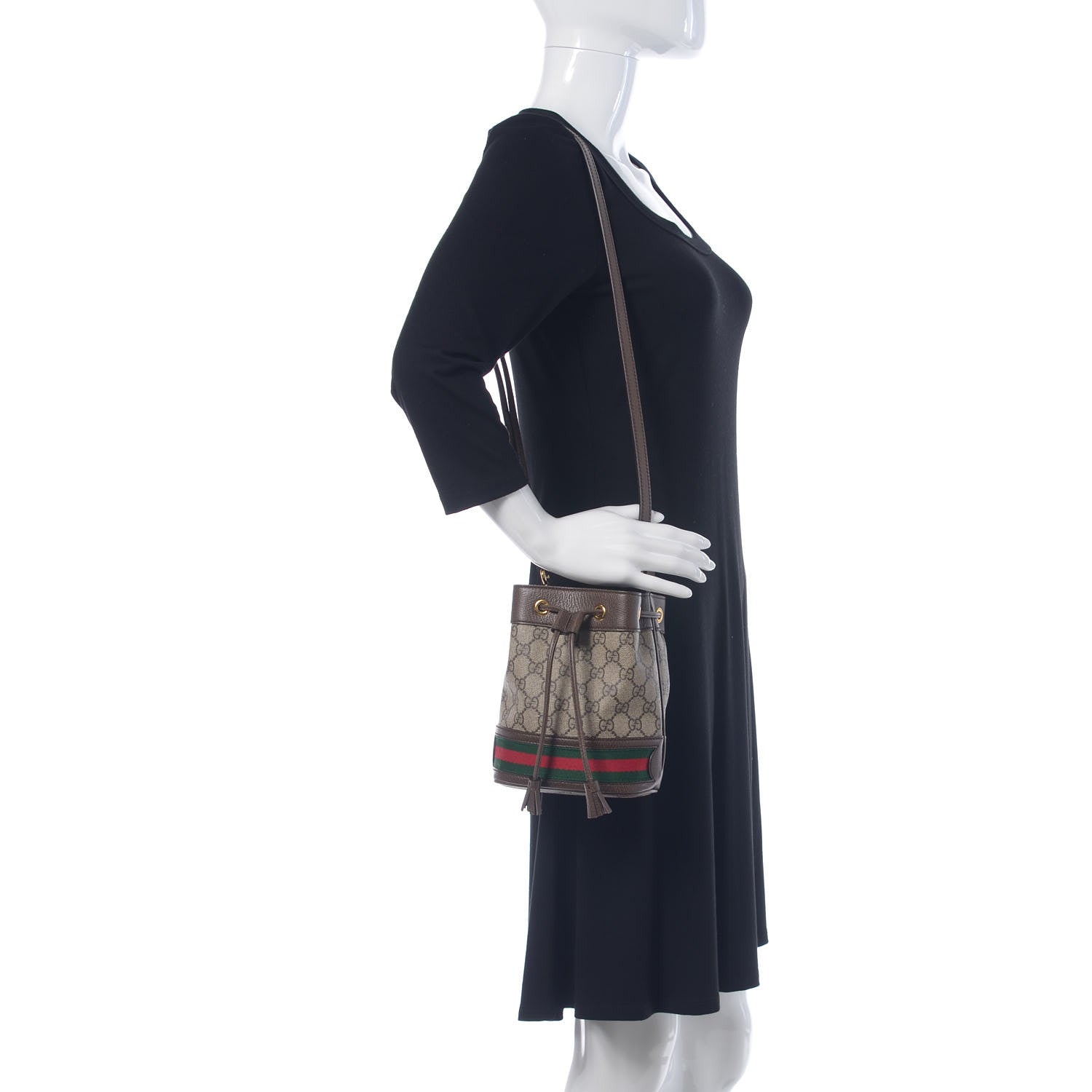 Gucci GG Supreme Monogram Web Mini Ophidia Bucket Bag Brown 2 of 9