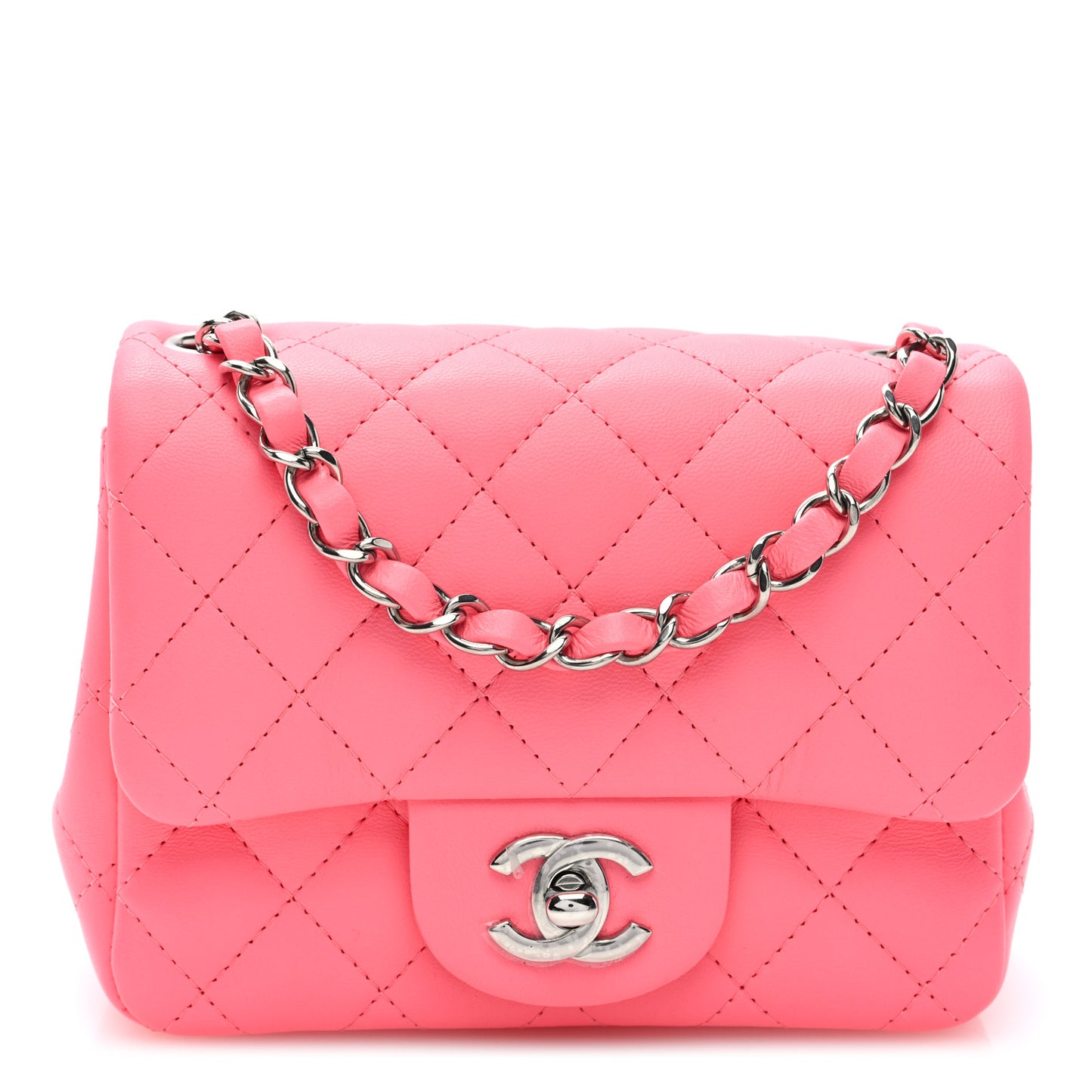 Lambskin Quilted Mini Square Flap Coral Pink