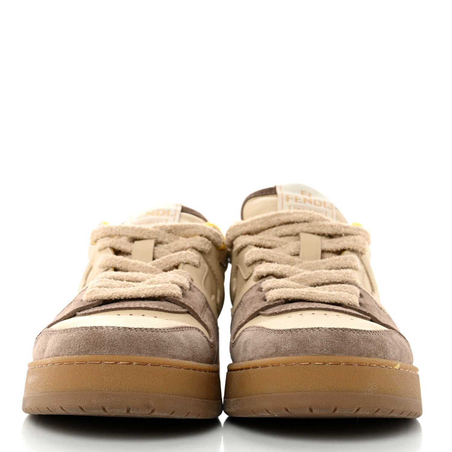 Fendi Calfskin Suede Fendi Match Low Top Sneakers 38.5 Dodo Straw Yellow 2 of 9