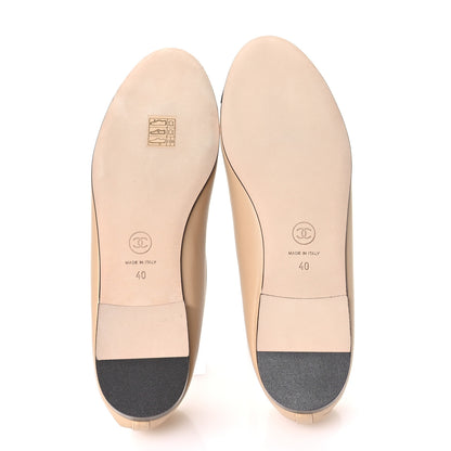 Chanel Lambskin Cap Toe CC Ballerina Flats 40 Beige Black 6 of 9