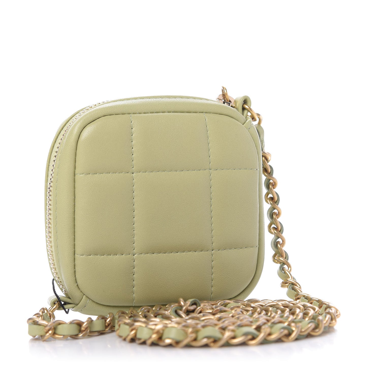 Lambskin Quilted Diamond Coin Purse With Chain Green