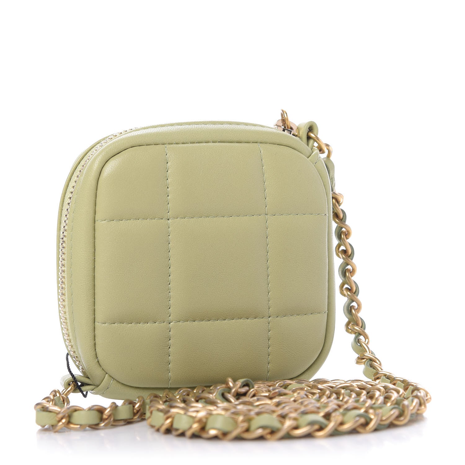 Chanel Lambskin Quilted Diamond Coin Purse With Chain Green 3 of 10