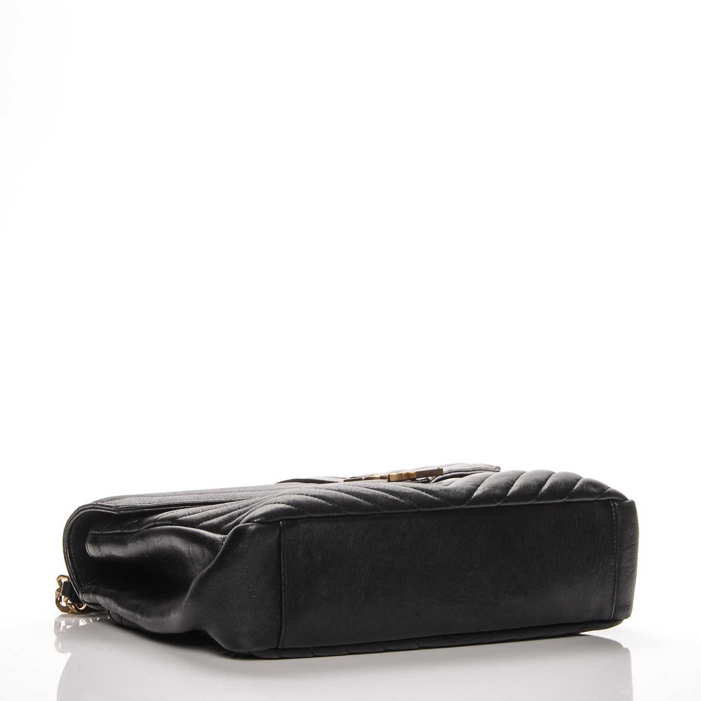 Sheepskin Matelasse Chevron Monogram Large College Satchel Black