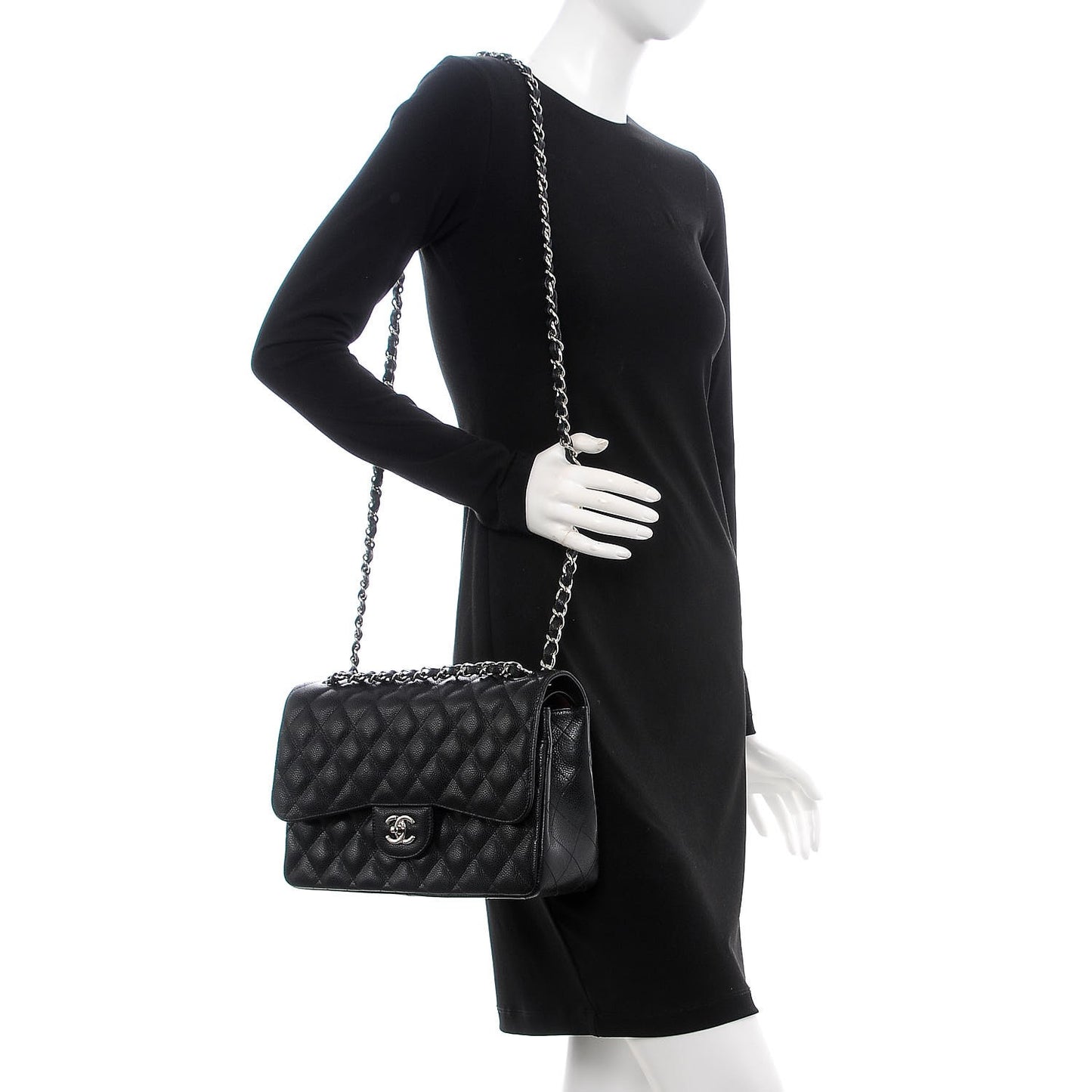 Caviar Quilted Jumbo Double Flap Black