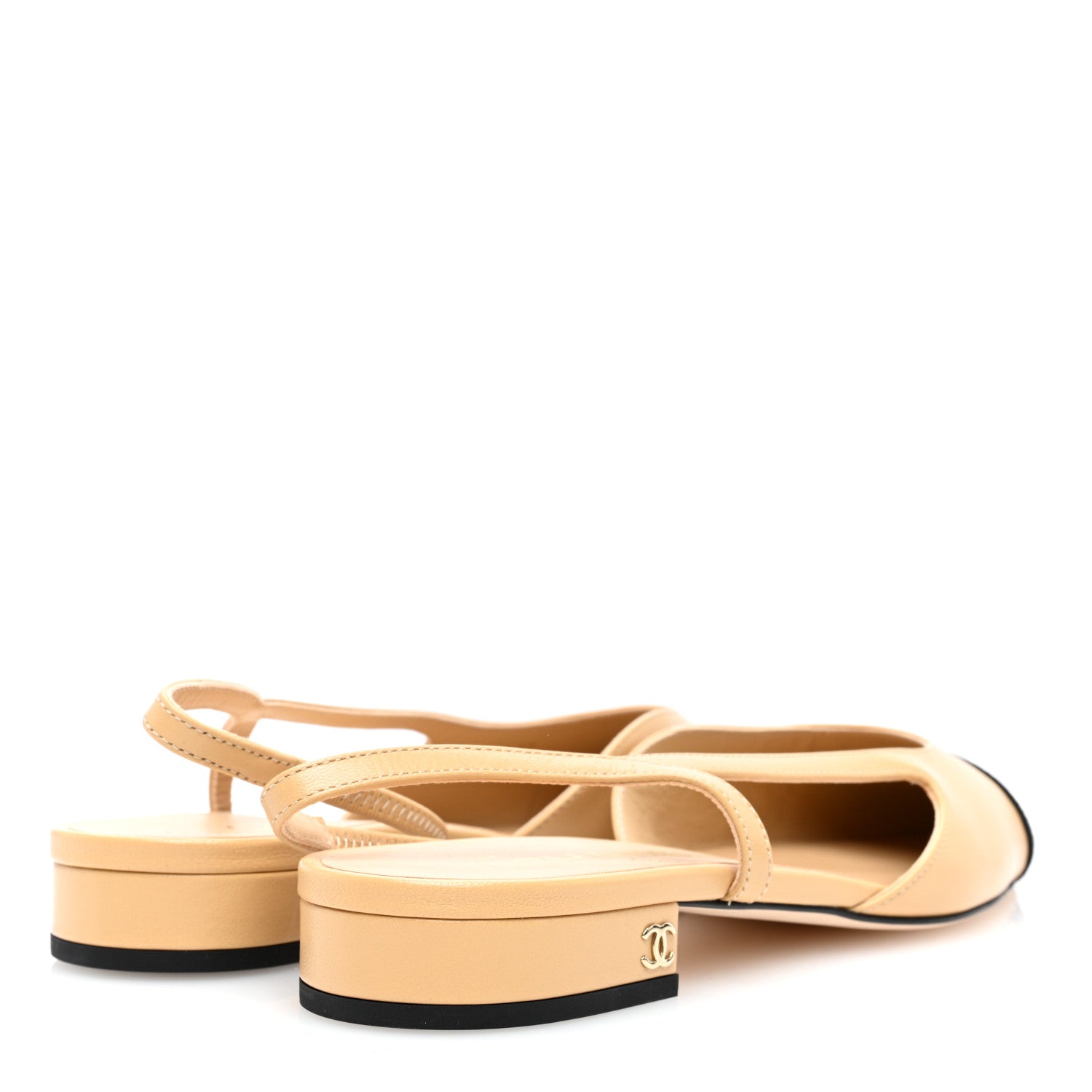 Chanel Goatskin Grosgrain CC Slingback Flats 39 Beige Black 4 of 8