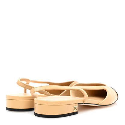 Chanel Goatskin Grosgrain CC Slingback Flats 39 Beige Black 4 of 8