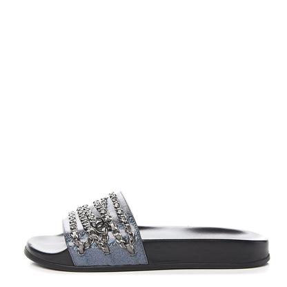 Chanel Lambskin Chain Slides Sandals Flats 39 Silver 1 of 9