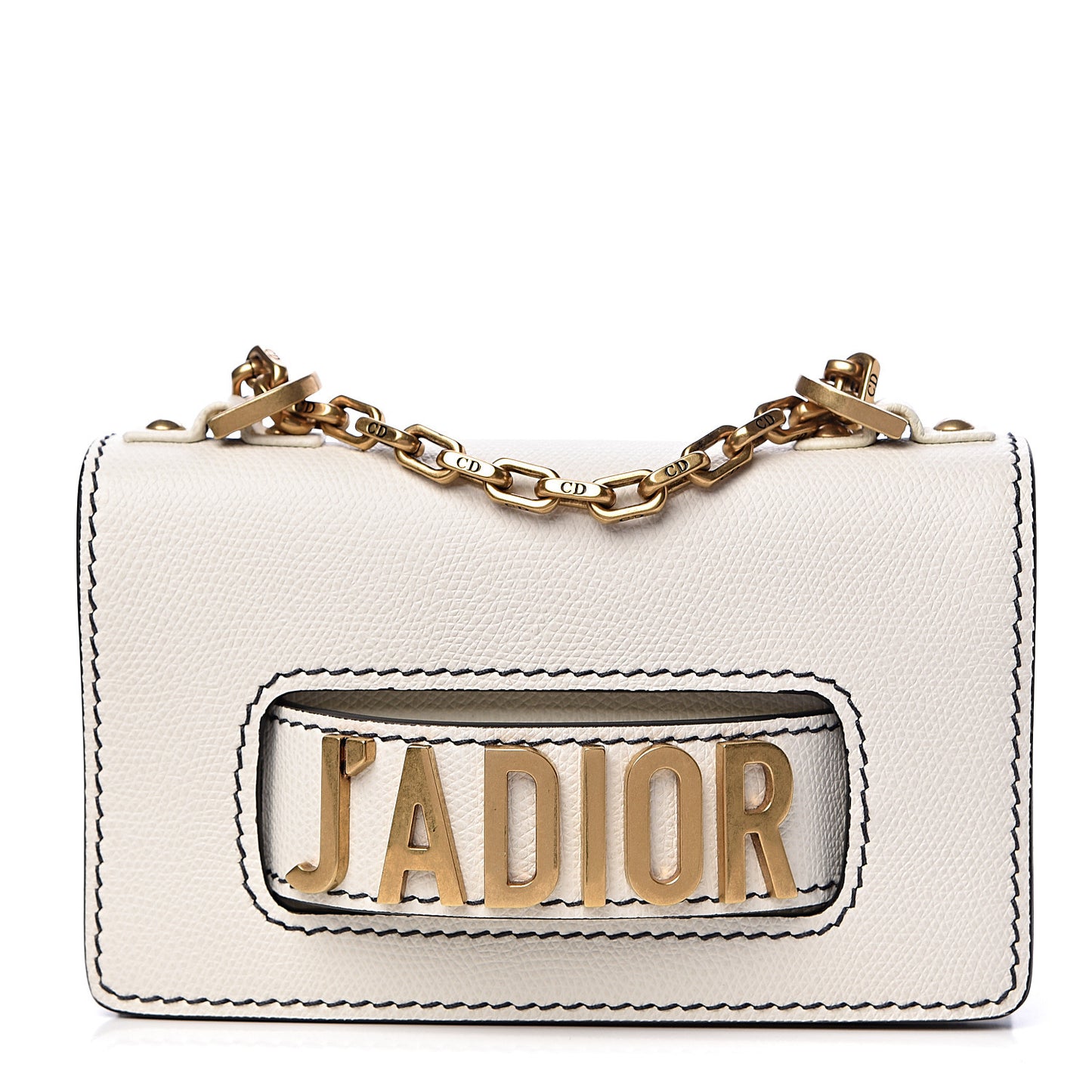 Grained Calfskin Mini J'Adior Chain Flap Bag Off White