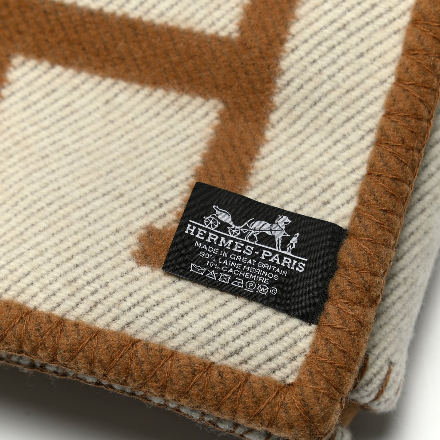 Hermes Wool Cashmere Avalon Blanket Ecru Camel 3 of 3
